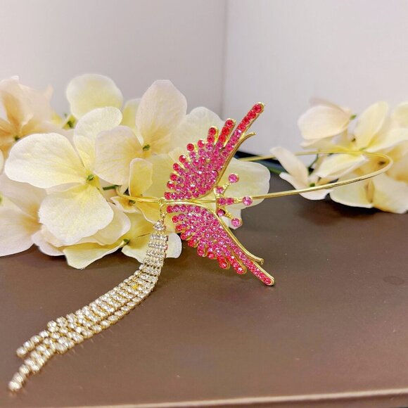 Princess Headband, Crown Wing Headpiece, Pink Crystal Headband, Gold Headband - Picture 4 of 8